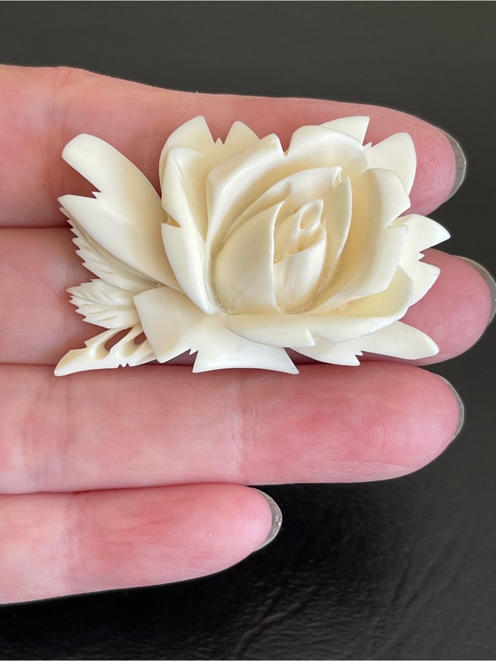 Vintage Carved Ivory rose Brooch.